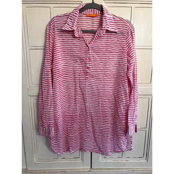 Oliphant size large pink & white striped tunic top - Picture 1 of 3